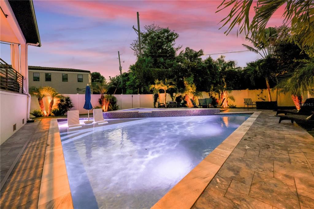 Pool area: Turf (low maintenance), paved, night lights