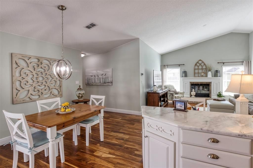 Nook showing family room and portion of Kitchen