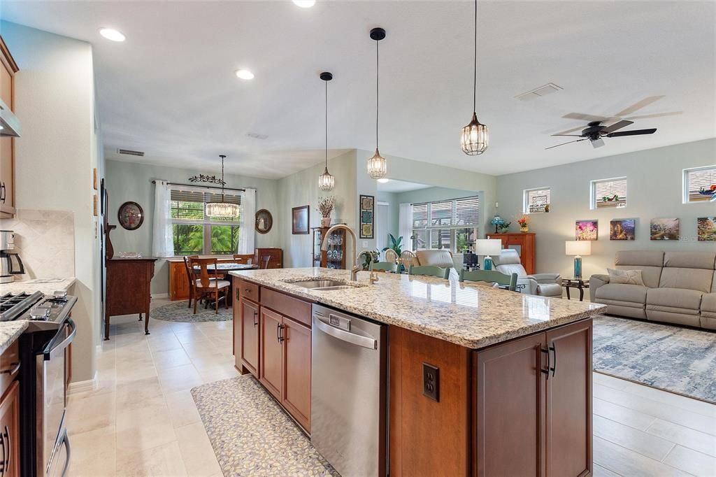 Kitchen with Large Island Open to Gathering Room & Dining Room