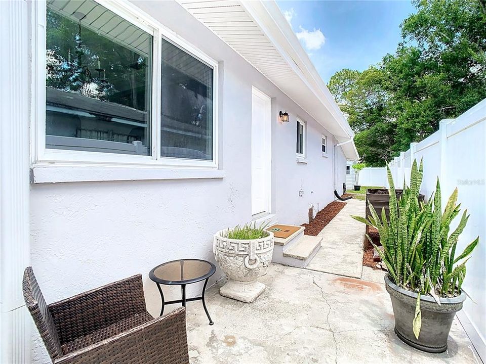 Side yard seating area.