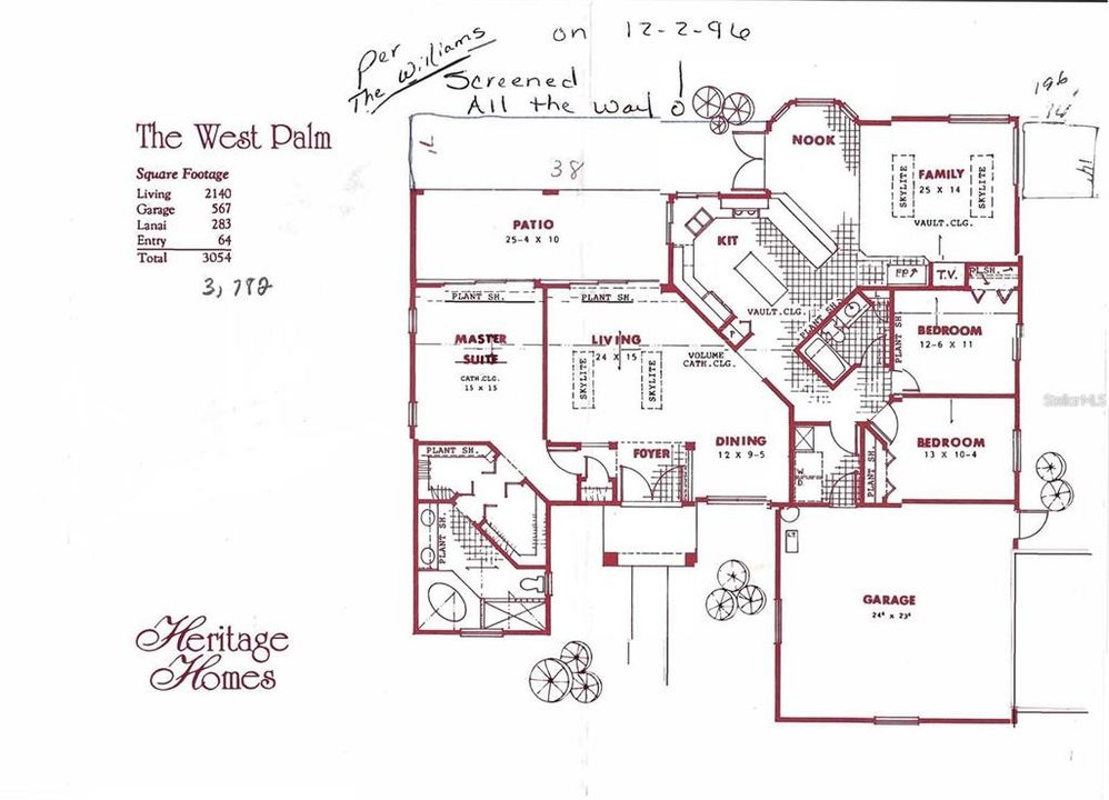 Builder's floorplan, annotated for the additional BR and enclosed Lanai