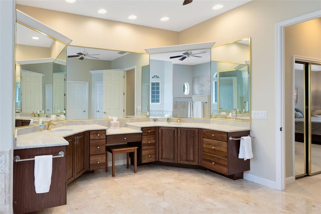 double vanity with makeup counter area