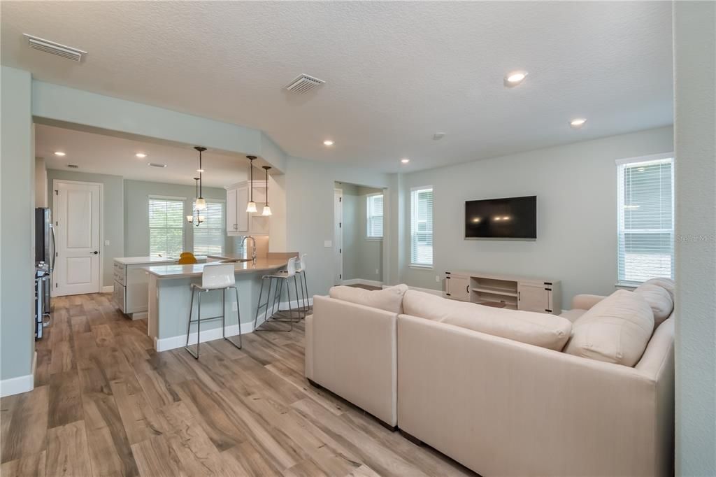 Living area opens to kitchen