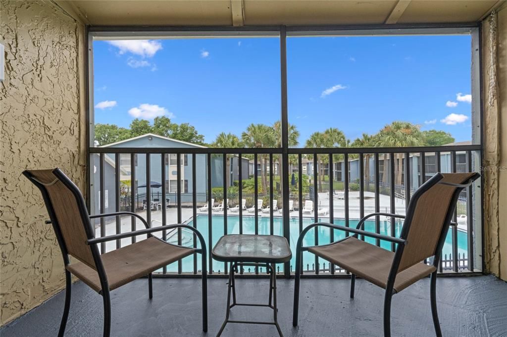 Balcony view overlooking the pool