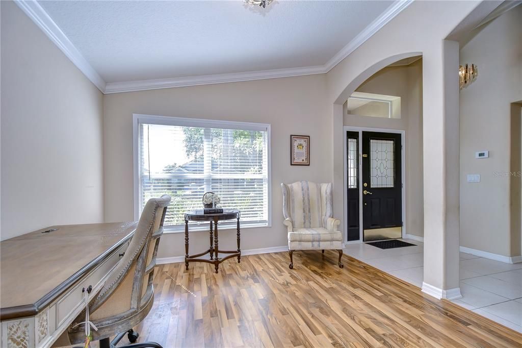 Volume ceiling & oversized window add to the natural light!