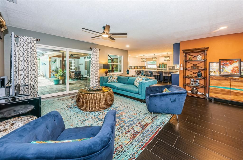 Living Room with pool views