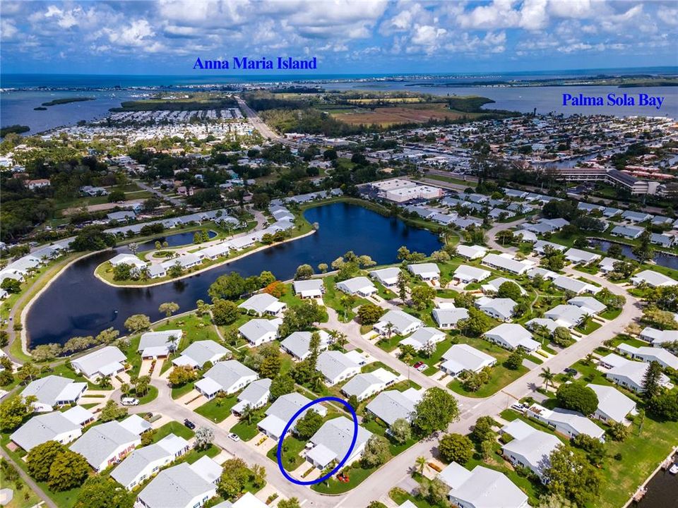 Aerial view of home looking north to the Sunshine Skyway.