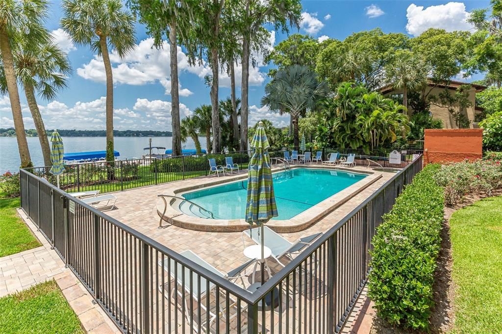 Community Pool overlooking the lake and dock