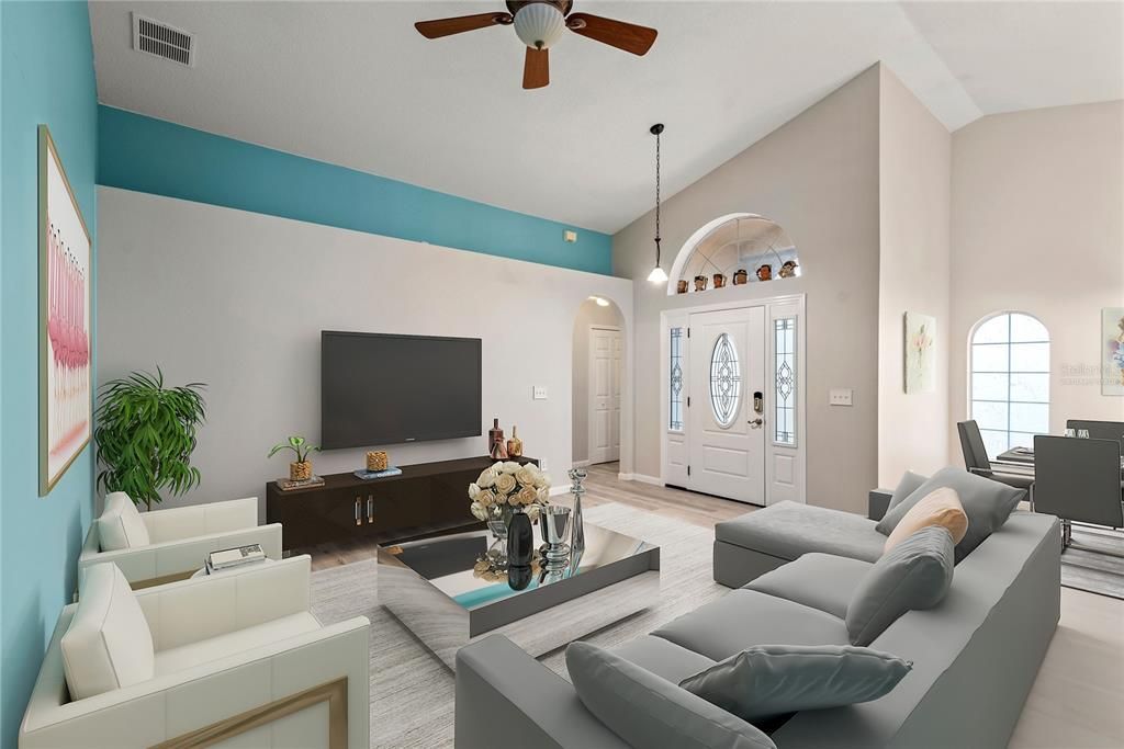 Family room virtually staged