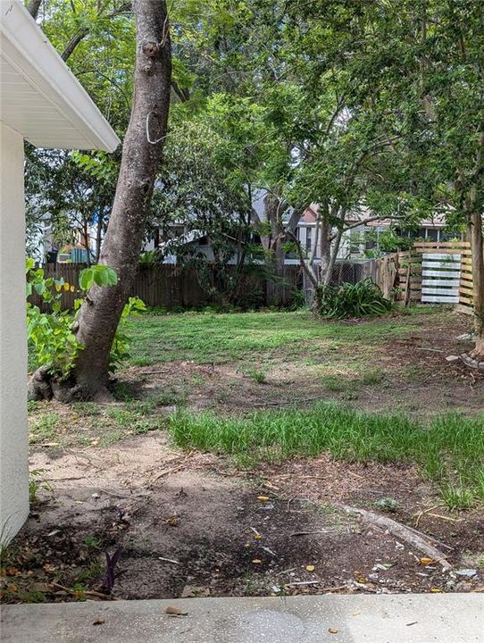 Back yard has a fenced in yard.