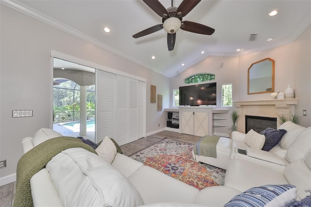 Family Room W/Sliding Doors Leading To Pool Area