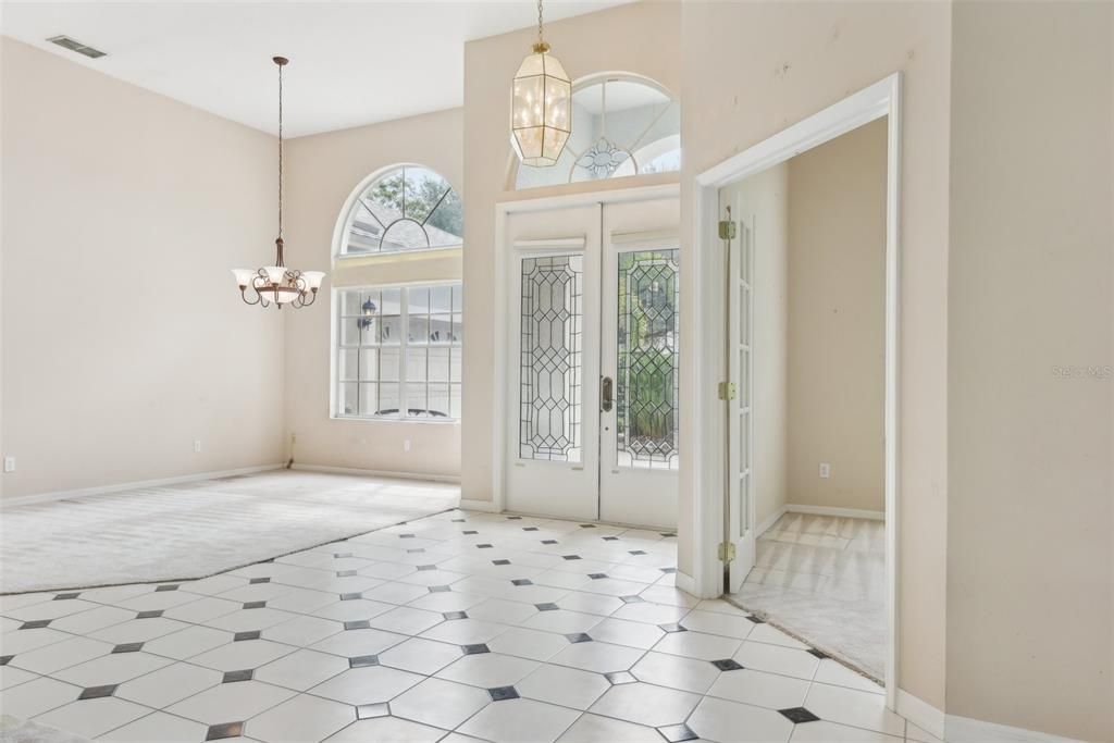 Foyer, Formal Dining and Office/5th Bedroom from Formal Living. 13 FT CEILINGS!