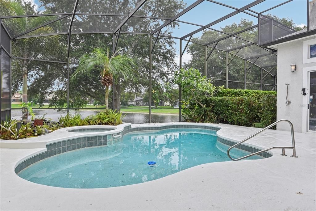 OVERSIZED POOL AREA with JACUZZI, OUTDOOR SHOWER and OUTDOOR KITCHEN