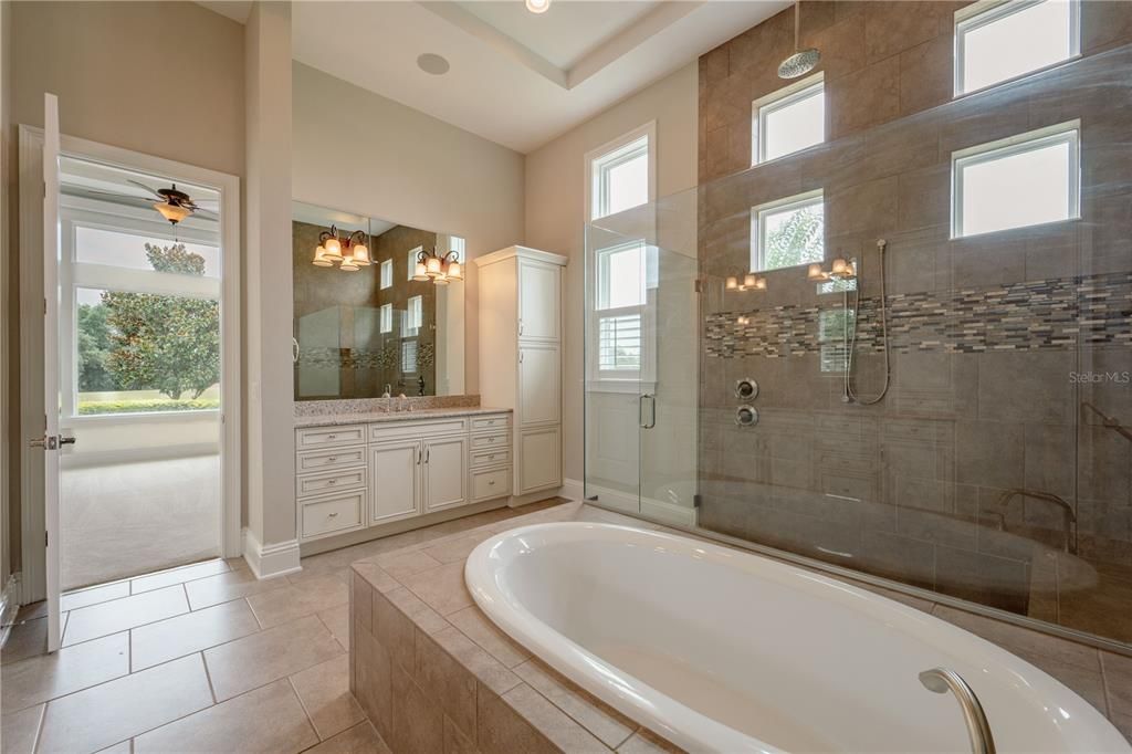 The smaller vanity of the master bathroom.