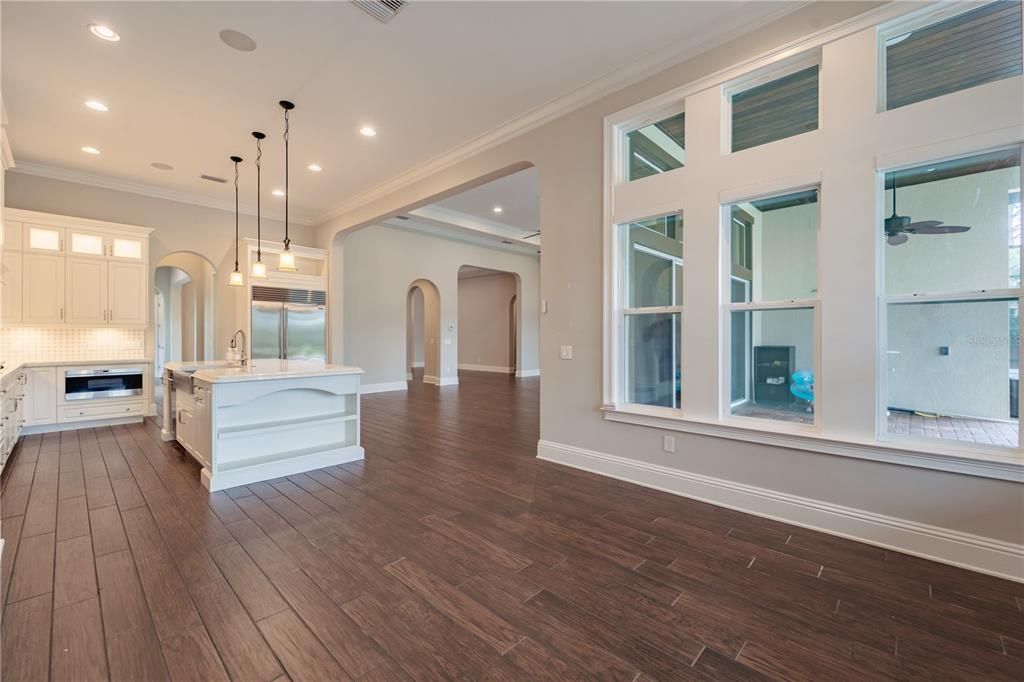 The breakfast nook is large and open.