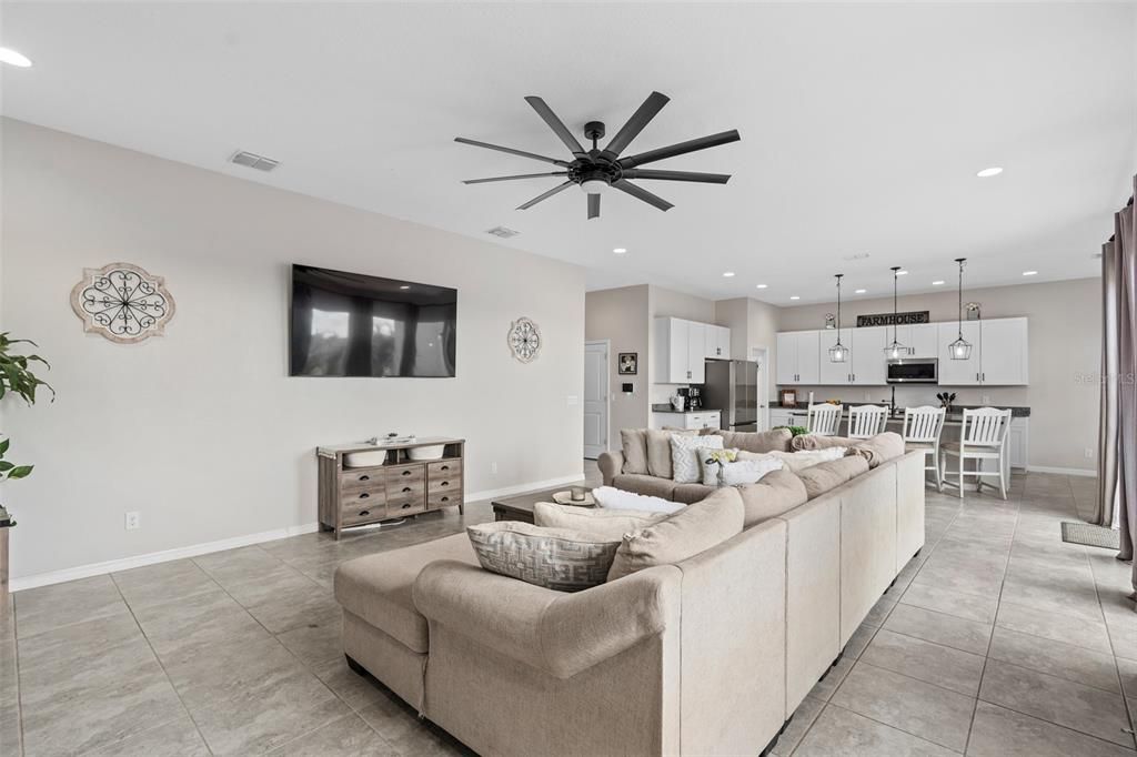 the custom fan and the large walls. You can have a ginormous tv and entertain the whole family!