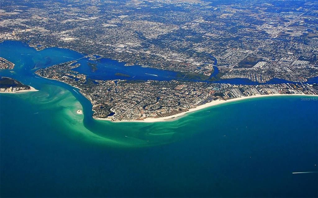 Aerial view of Whispering Sands on the western tip of Siesta Key!