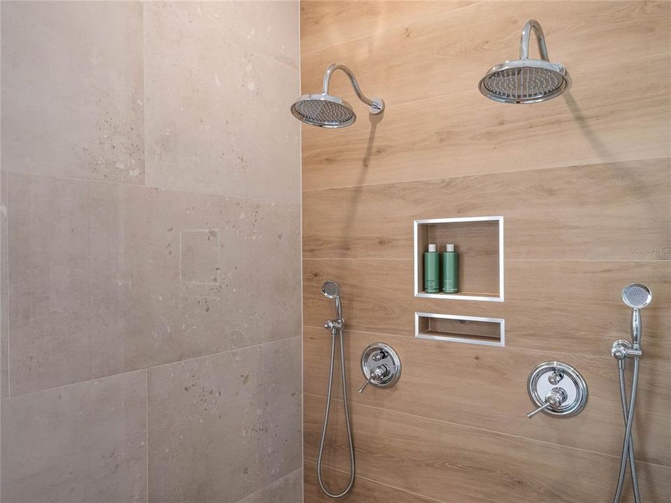 Dual fixture walk-in shower