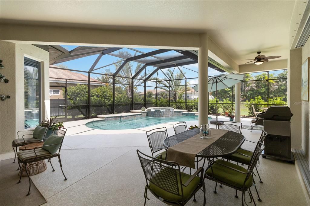 Decide you want to grill out and enjoy a meal outside under the covered lanai after a good swim in the saltwater heated pool