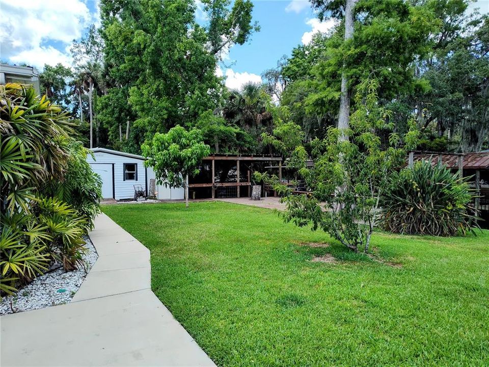 Sidewalk to Garden, Shed 3 and Boathouse