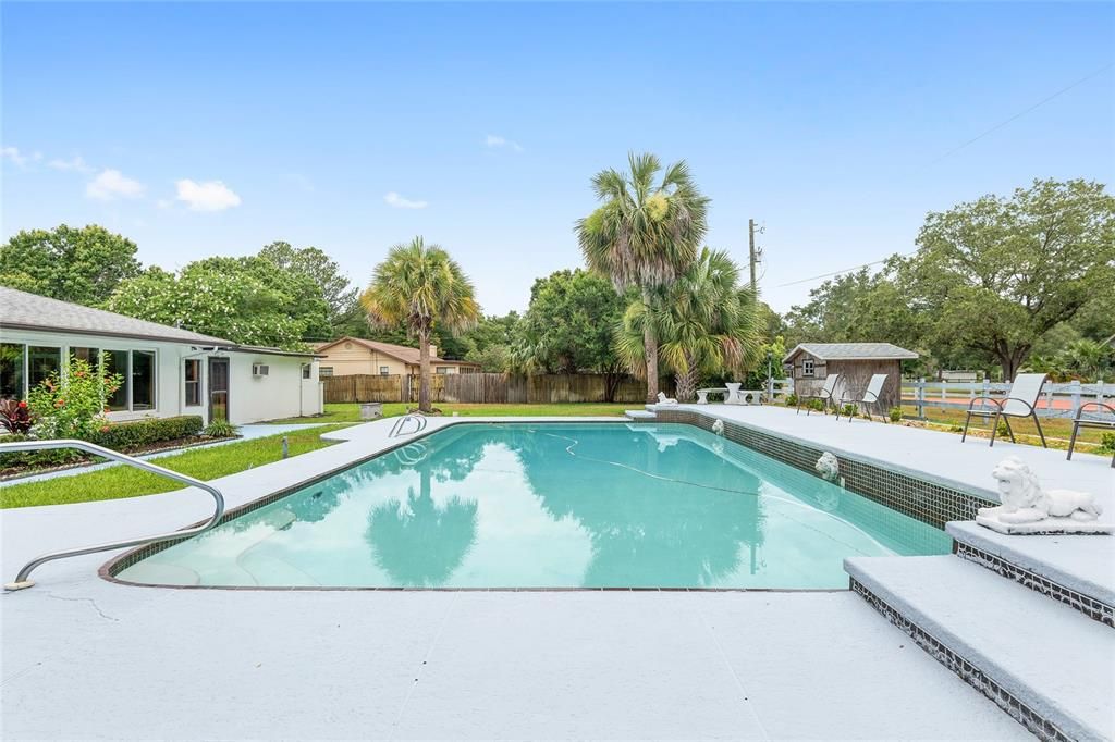 screened porch next to the pool, carport, big back yard