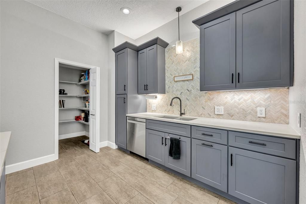 Kitchen sink and walk-in pantry