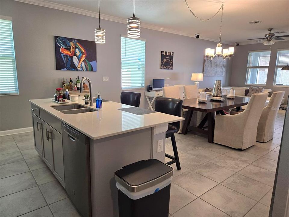 Kitchen island view to the dinning room