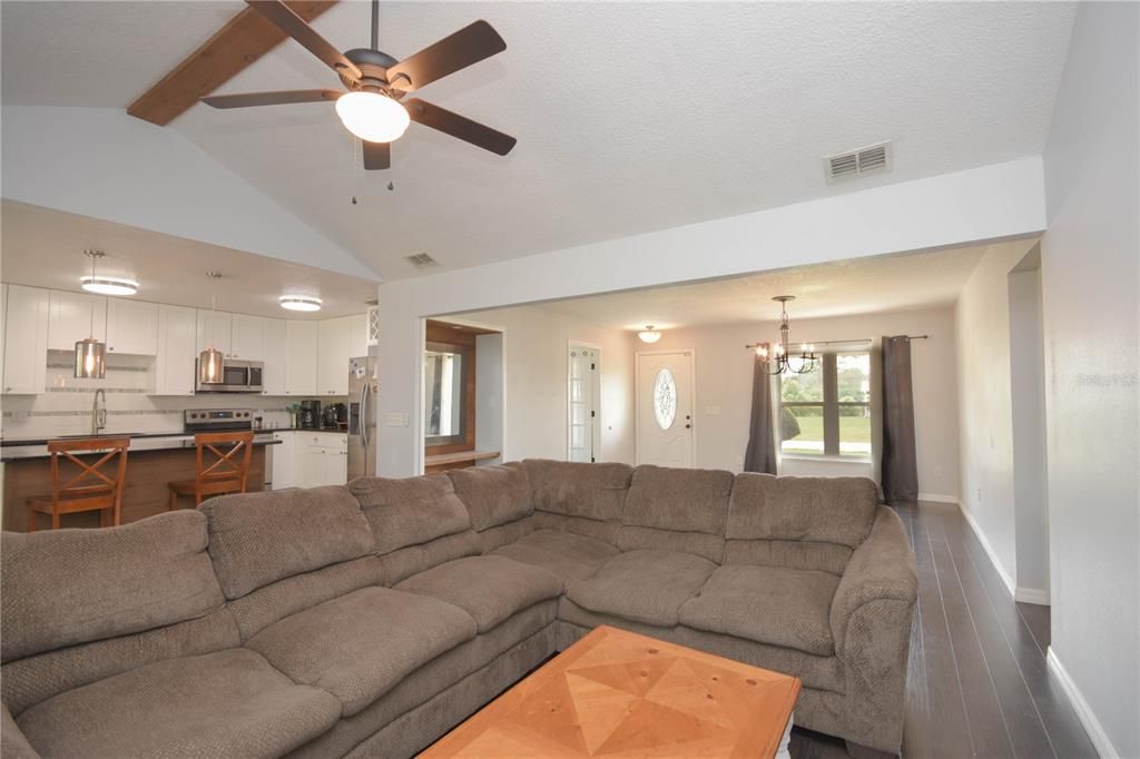 Open Floor Plan - View from Living Room to front and kitchen