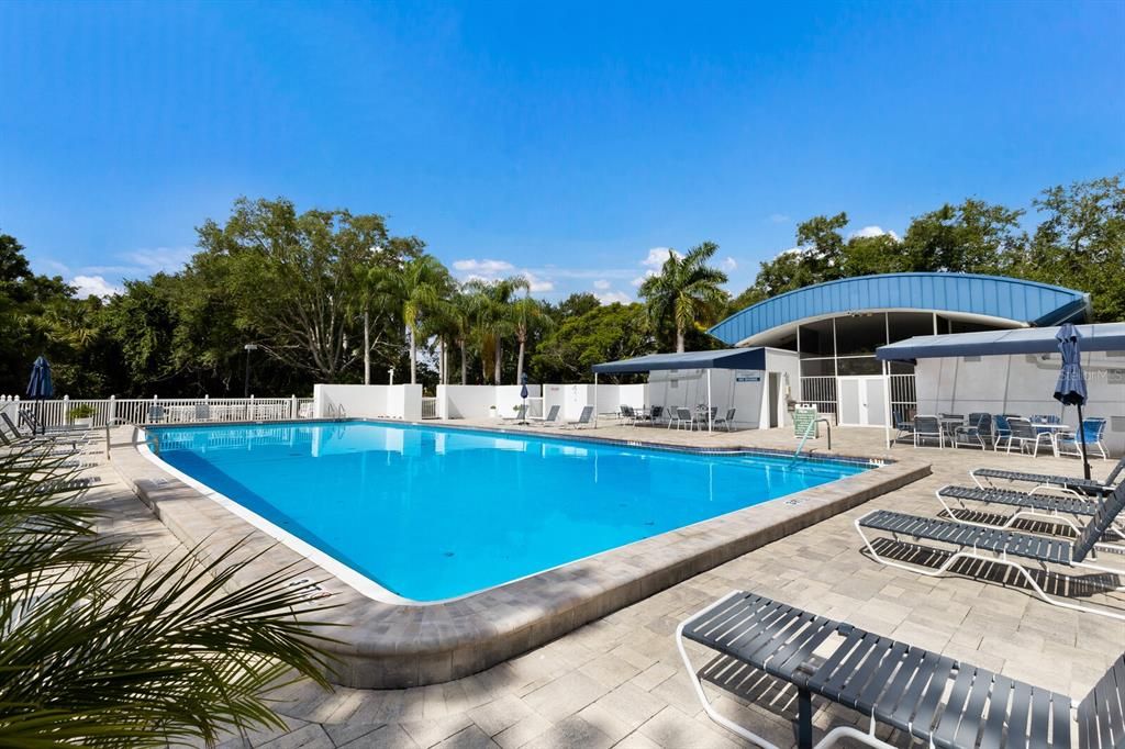 Nice sitting areas and lots of space for the neighborhood families to enjoy the pool.