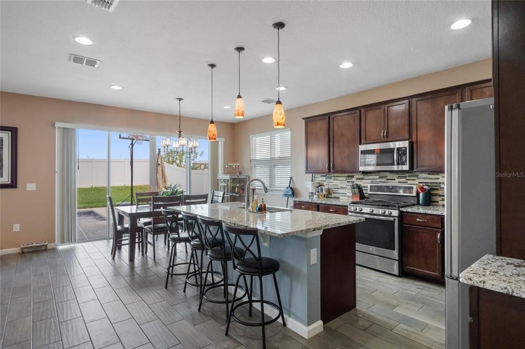 Stainless appliances and stone counters