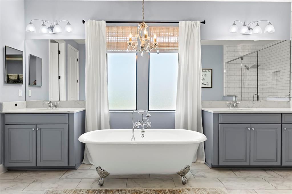 Master Bath - relax in your claw foot soaking tub and let your worries melt away