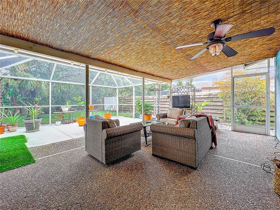 The screened-in lanai is partly under-roof to allow for outdoor time in all seasons