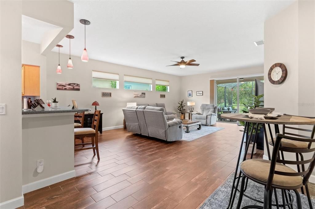 View into dining and living room