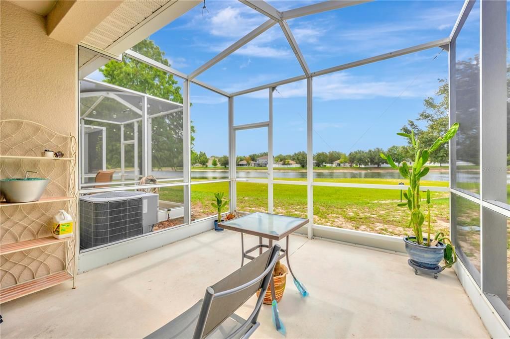 Lanai with extra storage and lake view