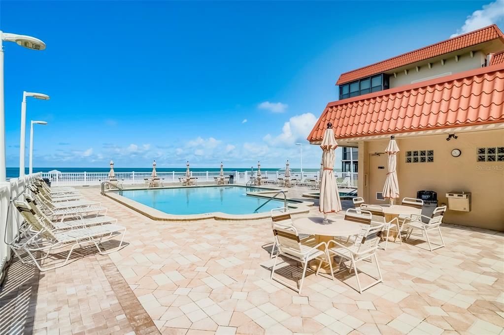 Beautiful Gulf Front pool area with restrooms