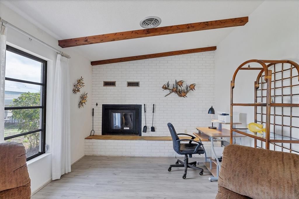 Family Room with decorative fireplace