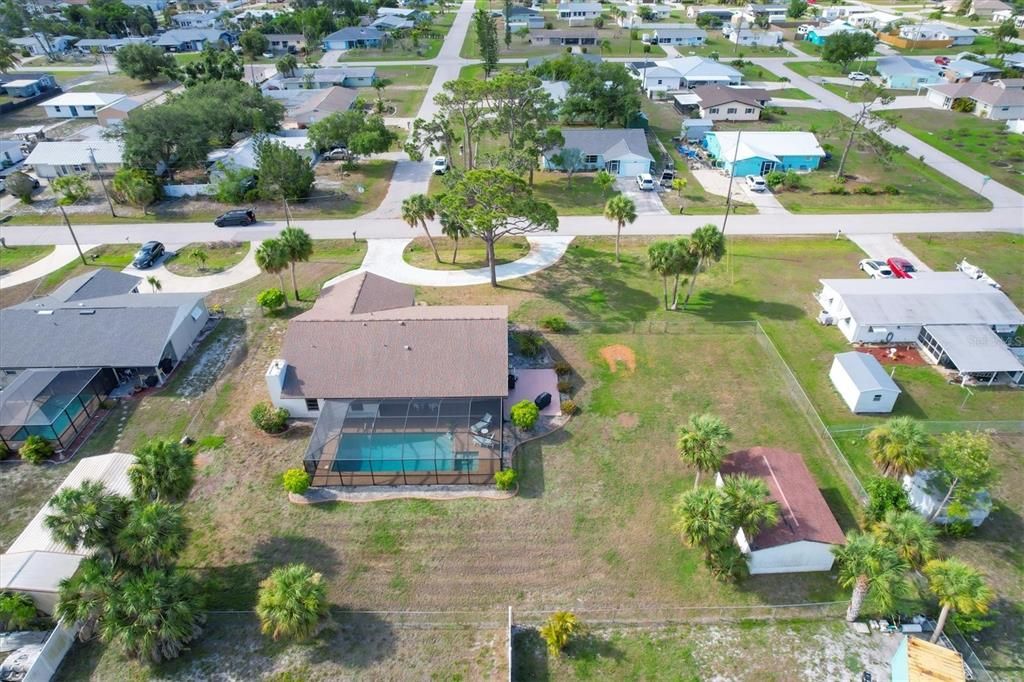 Aerial view of oversized double lot