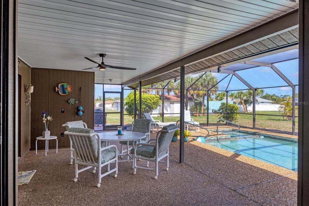 Covered portion of lanai offers shade