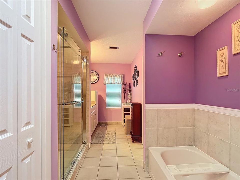 The master bathroom also has a sky light for and linen closet. This is a very unique bathroom layout.