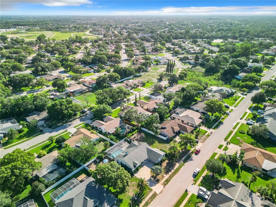 Overhead view of Sylvan Drive and the surrounding Lakeside Woodlands community.