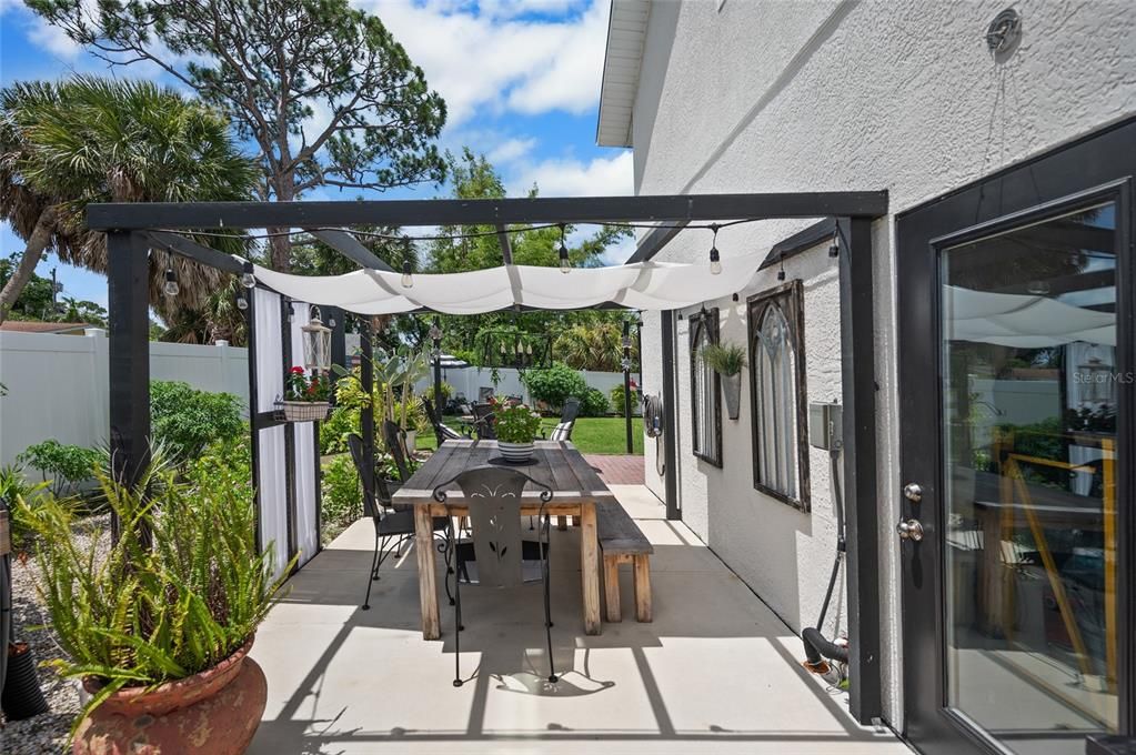 Outdoor seating with access to the garage