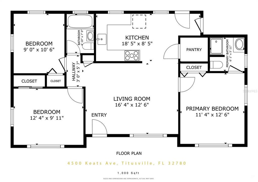 Active With Contract: $264,990 (3 beds, 2 baths, 1000 Square Feet)