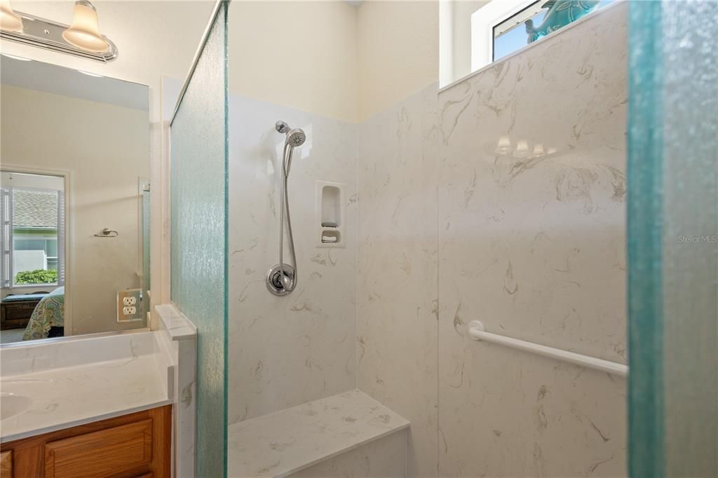 Primary Bathroom. Walk-In Shower with Double Shower Heads.