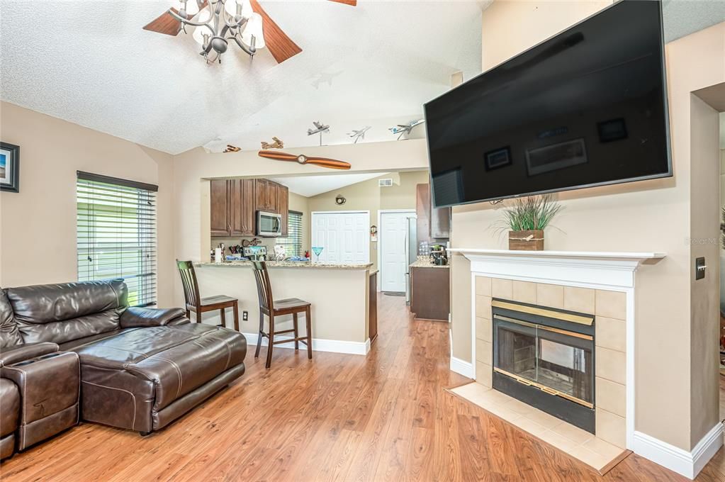 Family room with fireplace