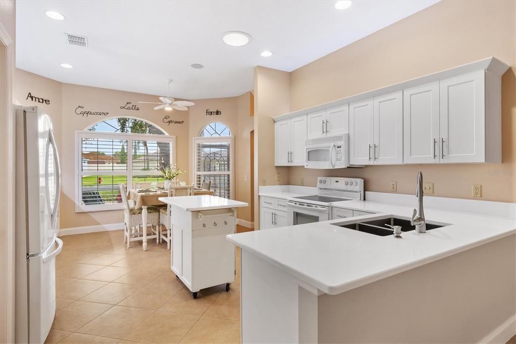 Kitchen countertops with double kitchen sink.