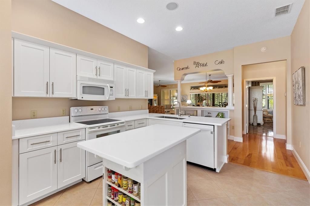 Kitchen island for extra countertop space and storage.