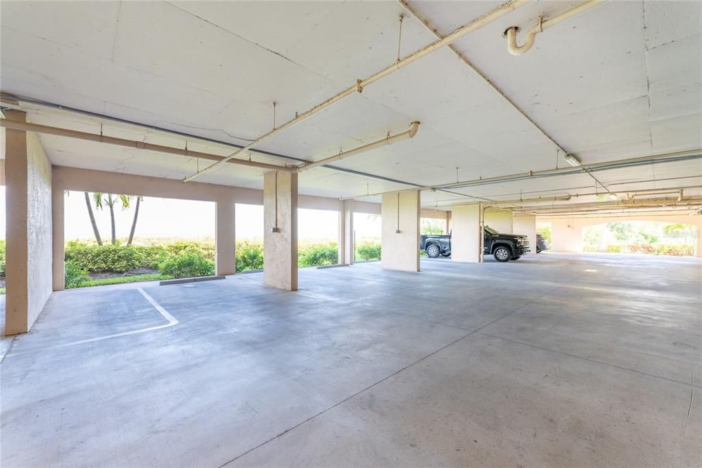 Looking east in the under building parking area