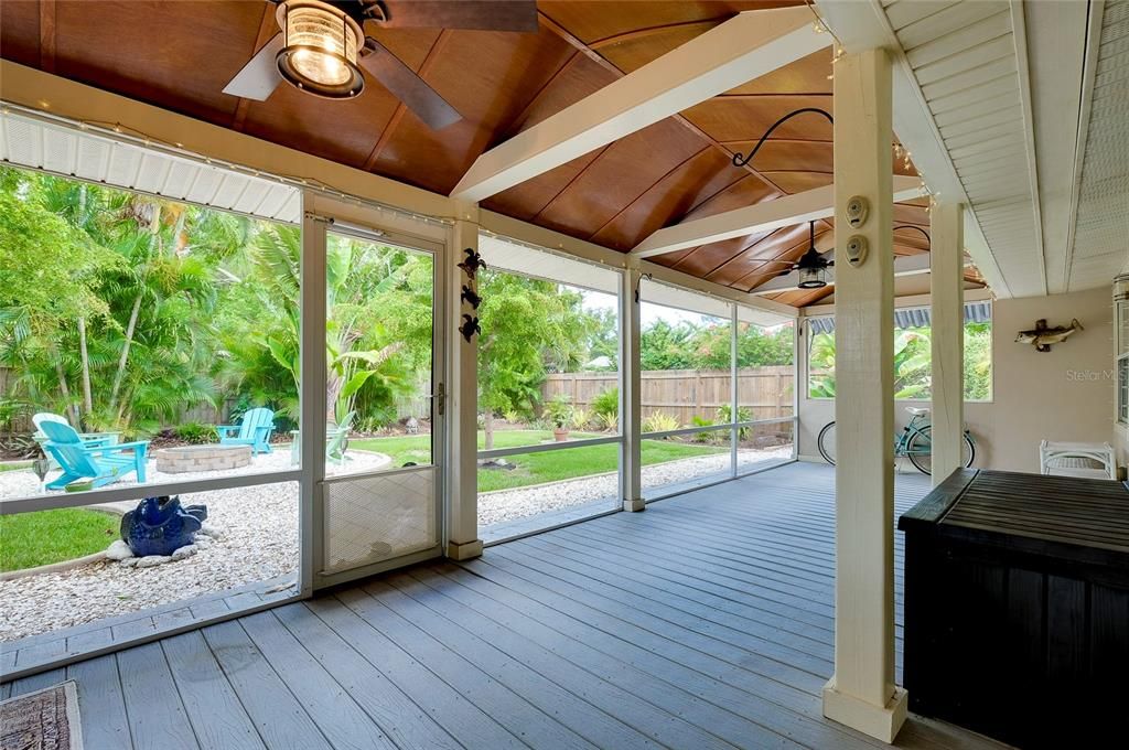 Lovely screened in porch - decking is durable material.