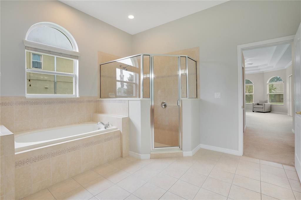 Primary Bathroom with Garden Tub and Walk-In Shower