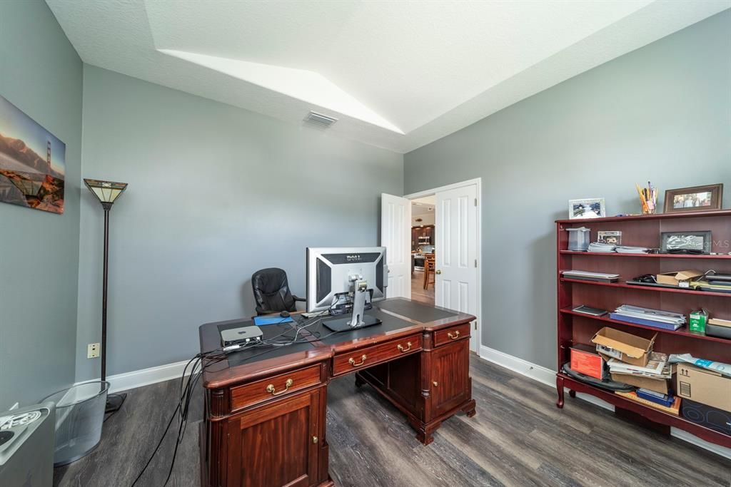 Office with designer tray ceilings